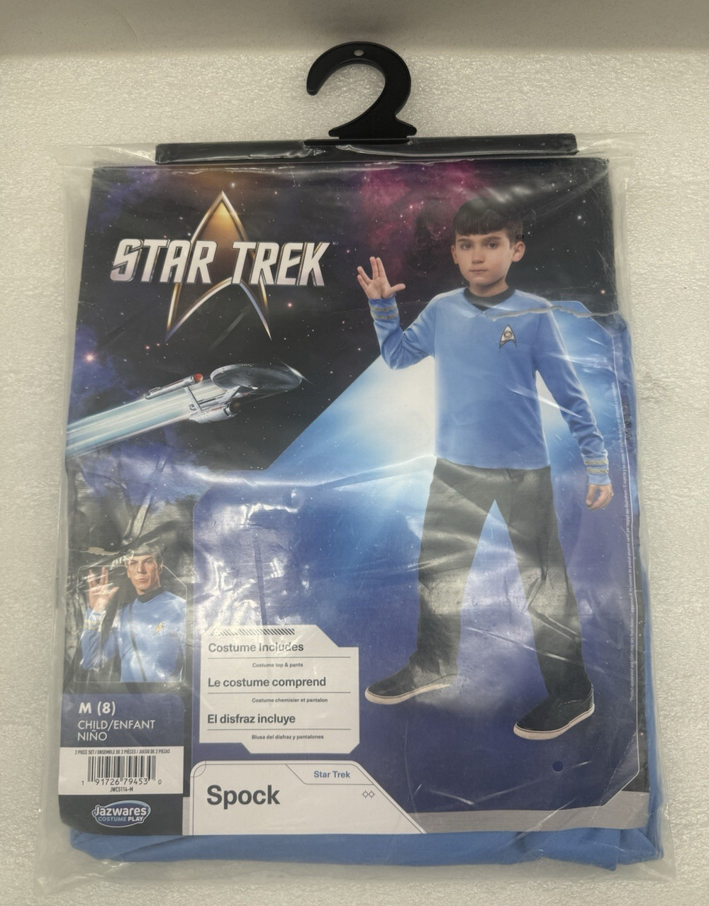 Child Sz M(8) Halloween Costume, Premium Spock Long Sleeve Top & Black Pants Set